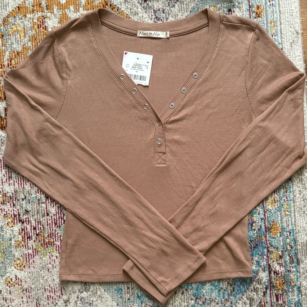 Heart & Hips Brown Ribbed Long Sleeve Crop Top